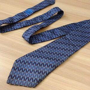 Hermes Blue Tie Mens Chain Link Silk Atomic French Luxury Art Deco 7028 FRANCE